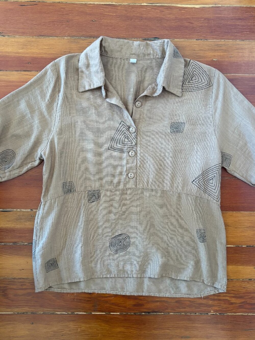 Boho Minimalist Tunic Short Sleeve Blouse Geometric Shapes Yingyuanmeng